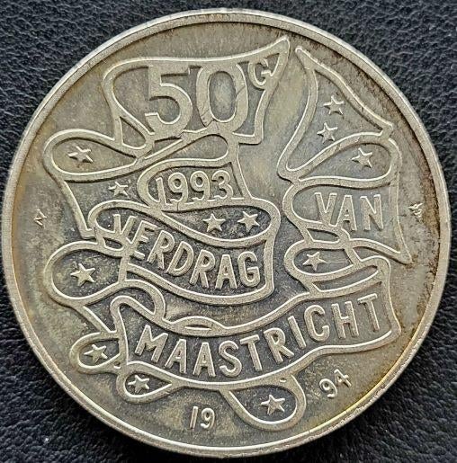 Zilveren 50 Gulden 1993 - Verdrag van Maastricht, Postzegels en Munten, Munten | Nederland, Koningin Beatrix, Zilver, Ophalen of Verzenden