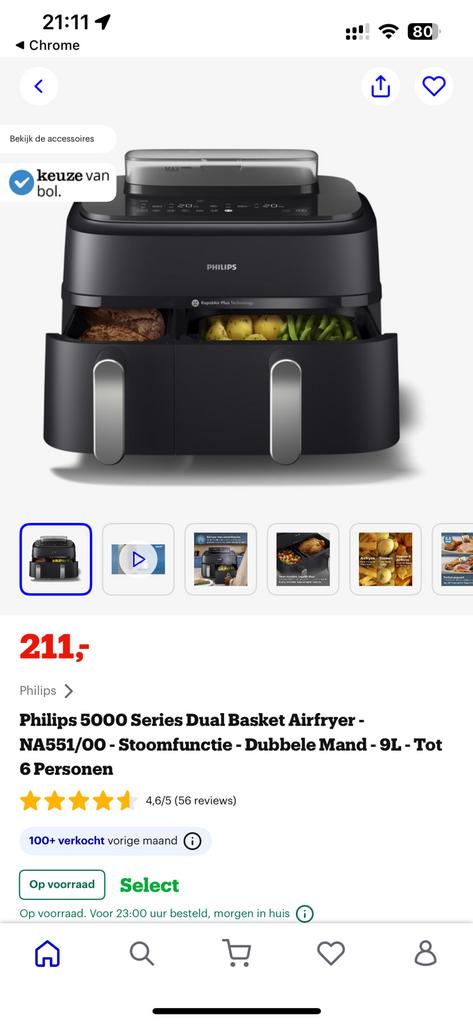 Philips Airfryer Duo Na551/00 Na552/00 - Nieuw in doos, Ophalen, Nieuw, Airfryer, 1500 gram of meer