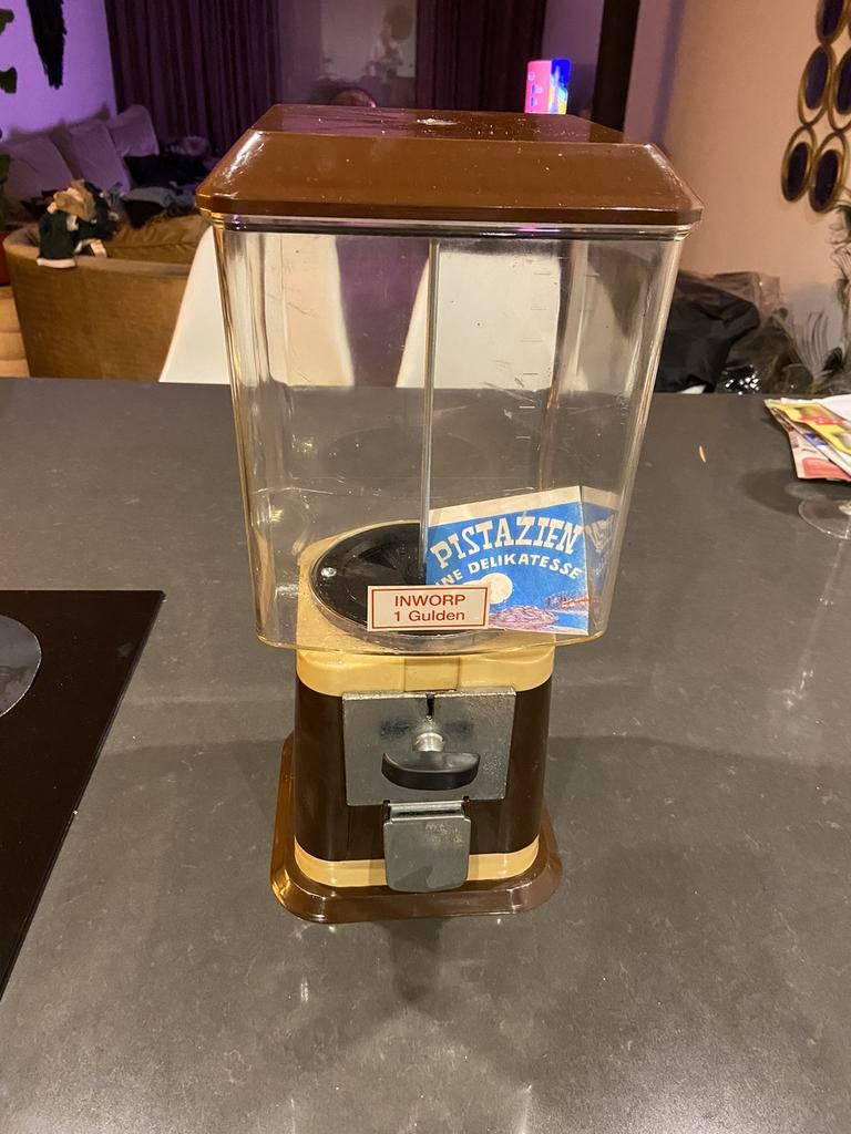 Pindaautomaat pinda automaat bruin beige vintage, Ophalen, Zo goed als nieuw