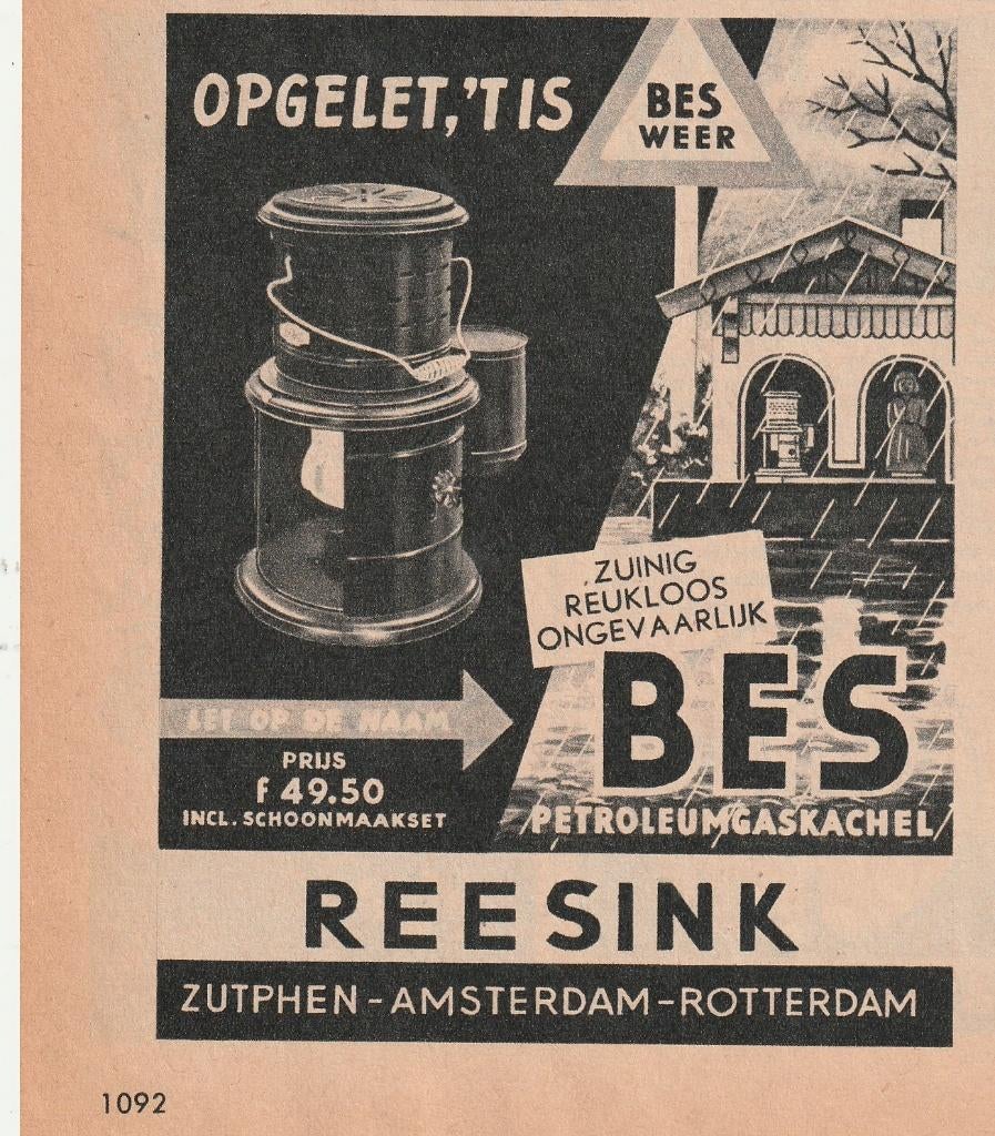 retro reclame 1955 Reesink Bes petroleum kachel, Verzamelen, Verzenden, Overige typen