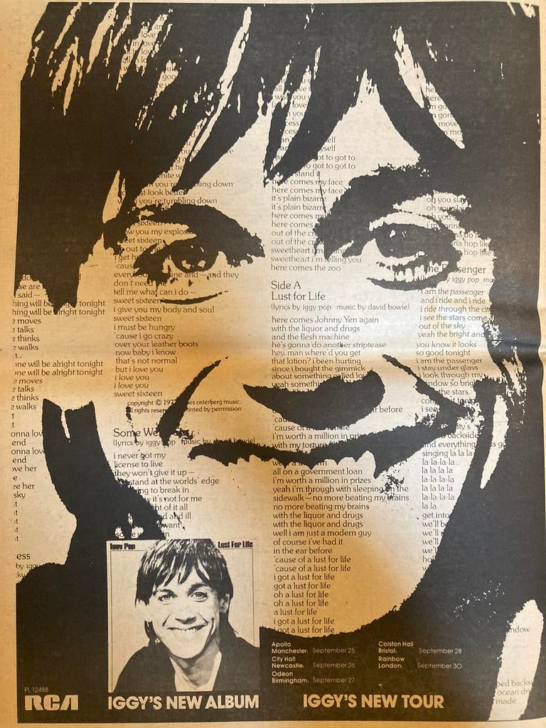 IGGY POP Lust For Life tour A3 advertentie, Ophalen of Verzenden