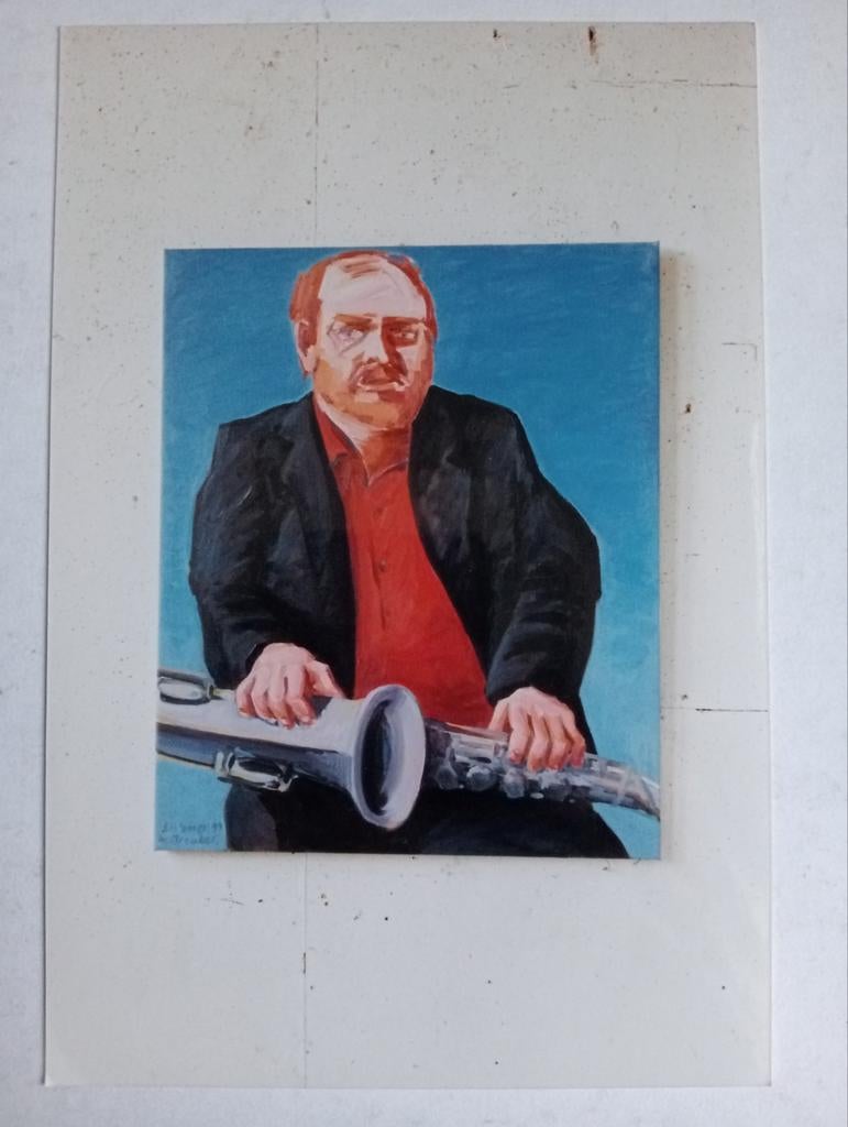 Simon Kramer atelier foto portret Willem Breuker gesigneerd, Ophalen of Verzenden