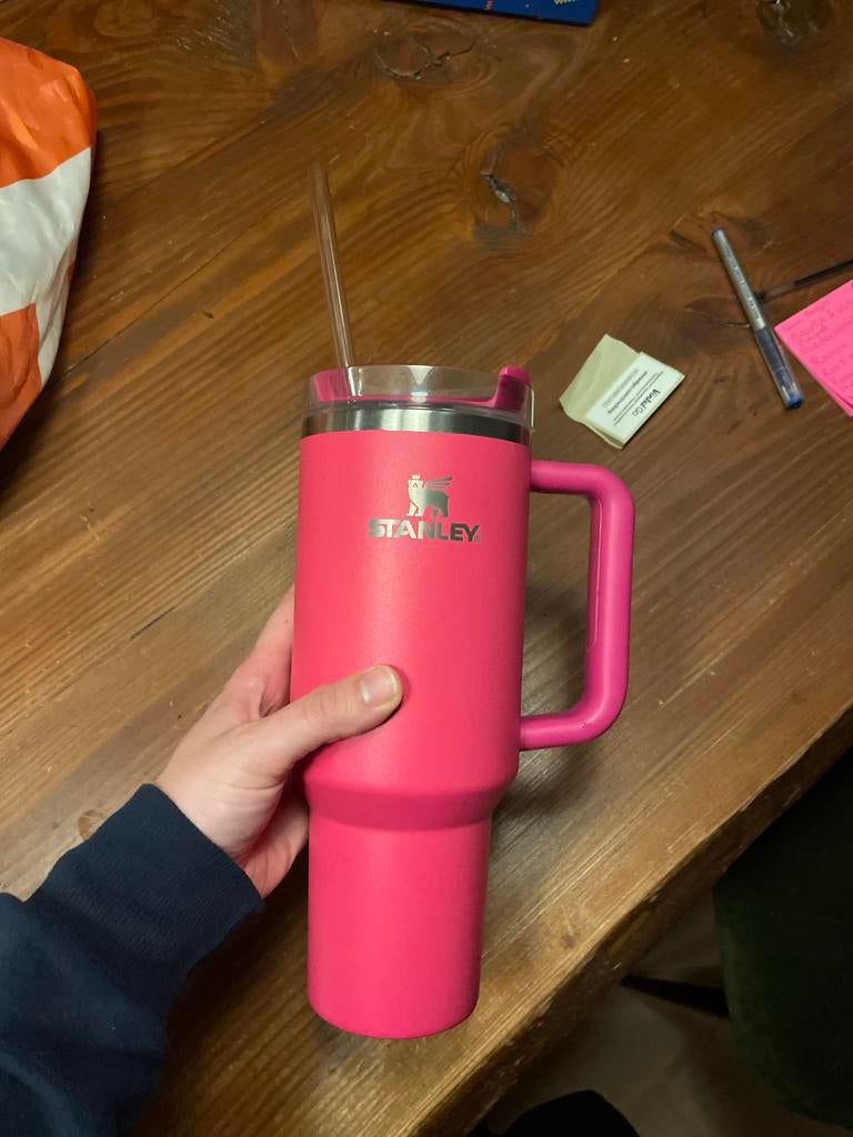 Roze Stanley cup beker met rietje 1,18 liter thermos tumbler, Ophalen of Verzenden, Gebruikt