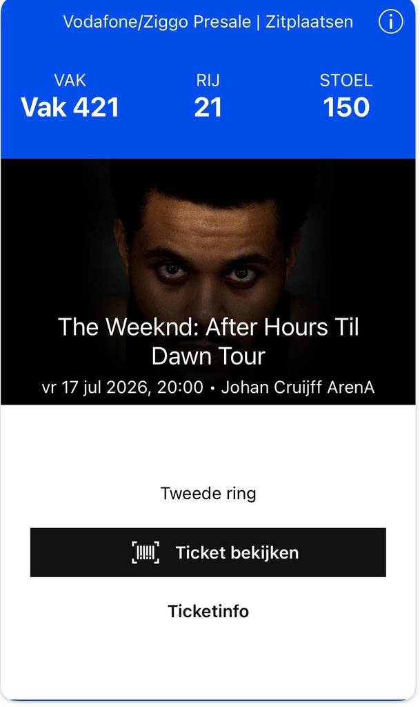 The Weeknd: After Hours Til Dawn Tour 17 juli, Tickets en Kaartjes, Eén persoon, Juli