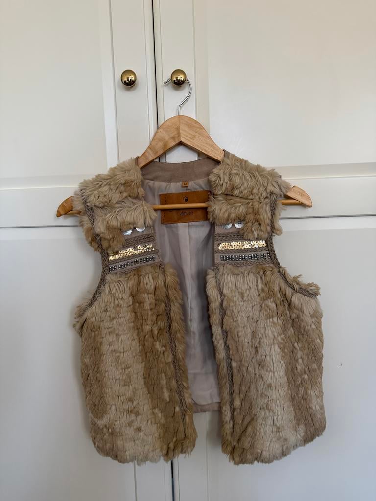 Goosecraft leren gilet met imitatiebont - Maat M, Ophalen, Zo goed als nieuw, Maat 38/40 (M), Zwart