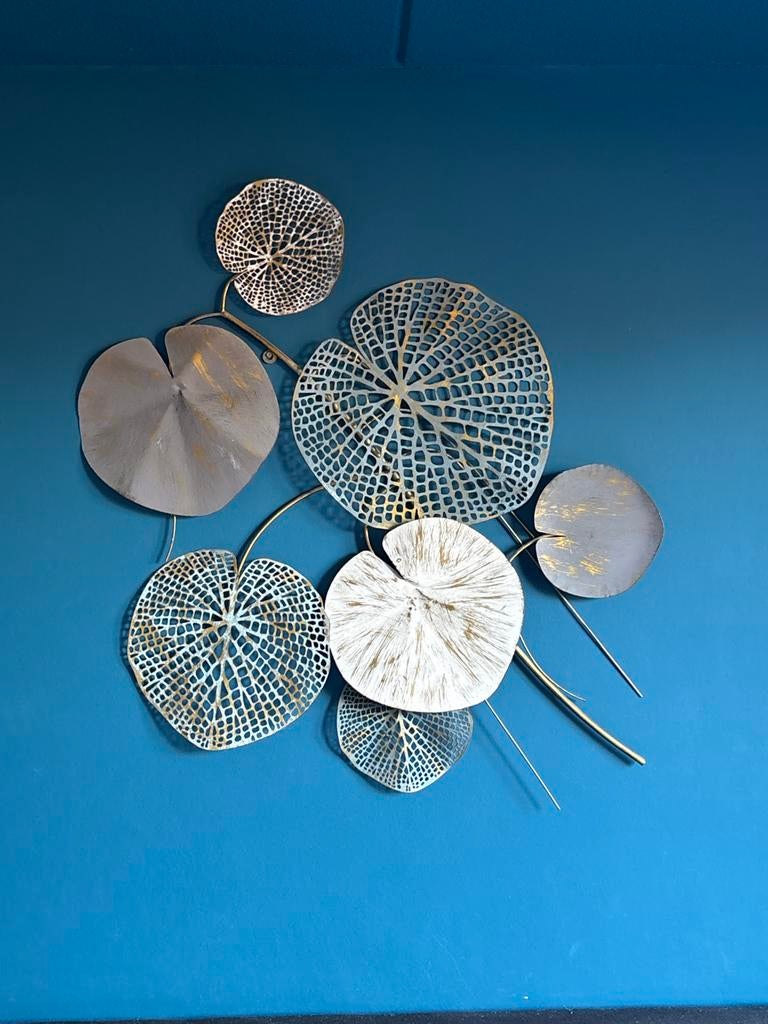 Metalen wanddecoratie bladeren goud/zilver, Ophalen, Metaal, Wandsculptuur, Meerkleurig