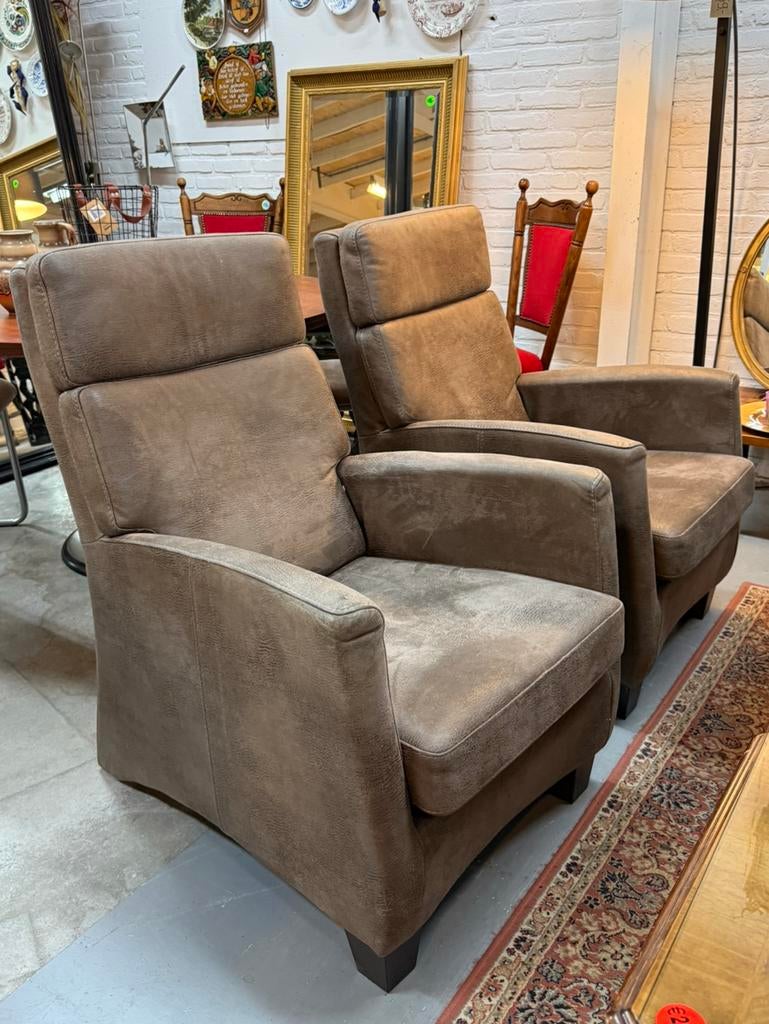 2x fauteuils taupe, Huis en Inrichting, Fauteuils, Ophalen, 75 tot 100 cm, Zo goed als nieuw, Stof