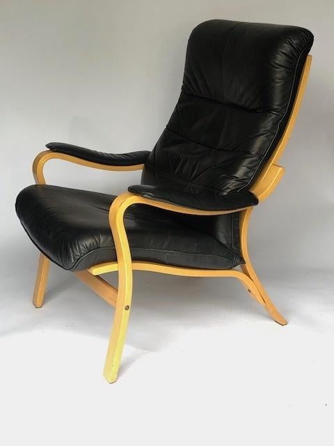 Danish Fauteuil Skalma bruin leer, Ophalen, Gebruikt, 75 tot 100 cm, Skalma