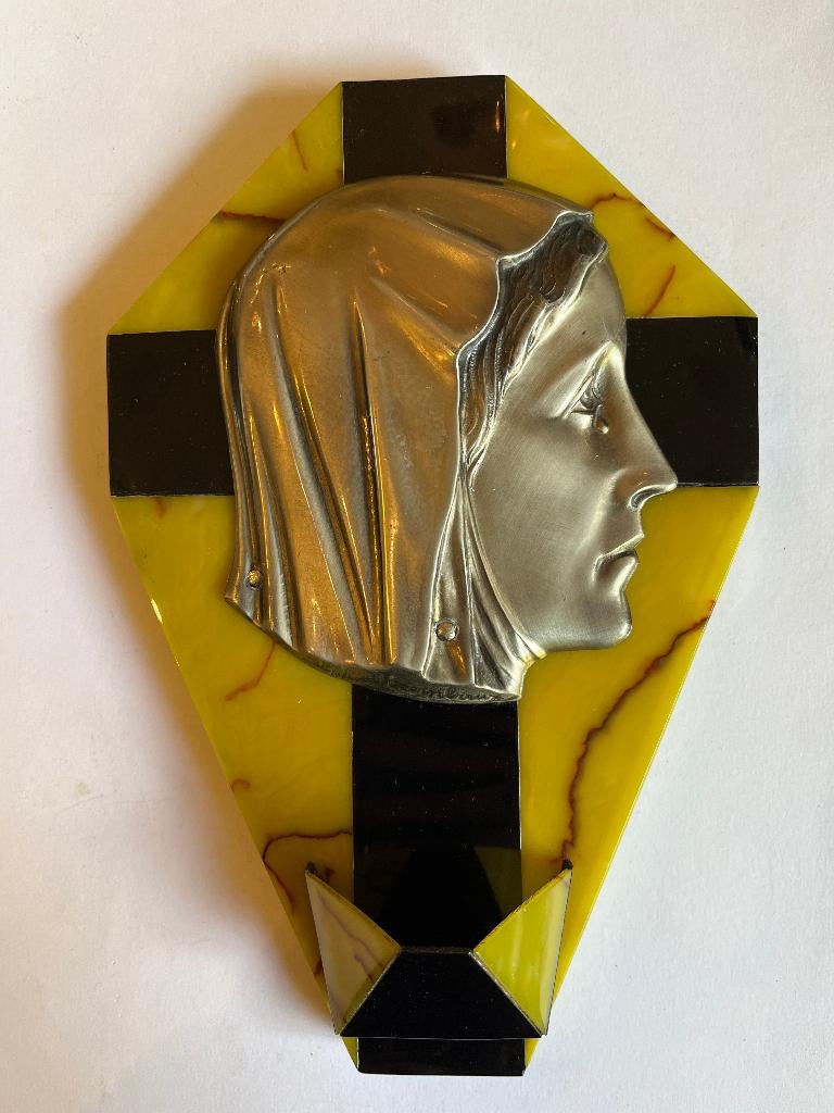 Art deco celluloid wijwaterbak, gemerkt Birembaux, Antiek en Kunst, Antiek | Religie, Ophalen of Verzenden