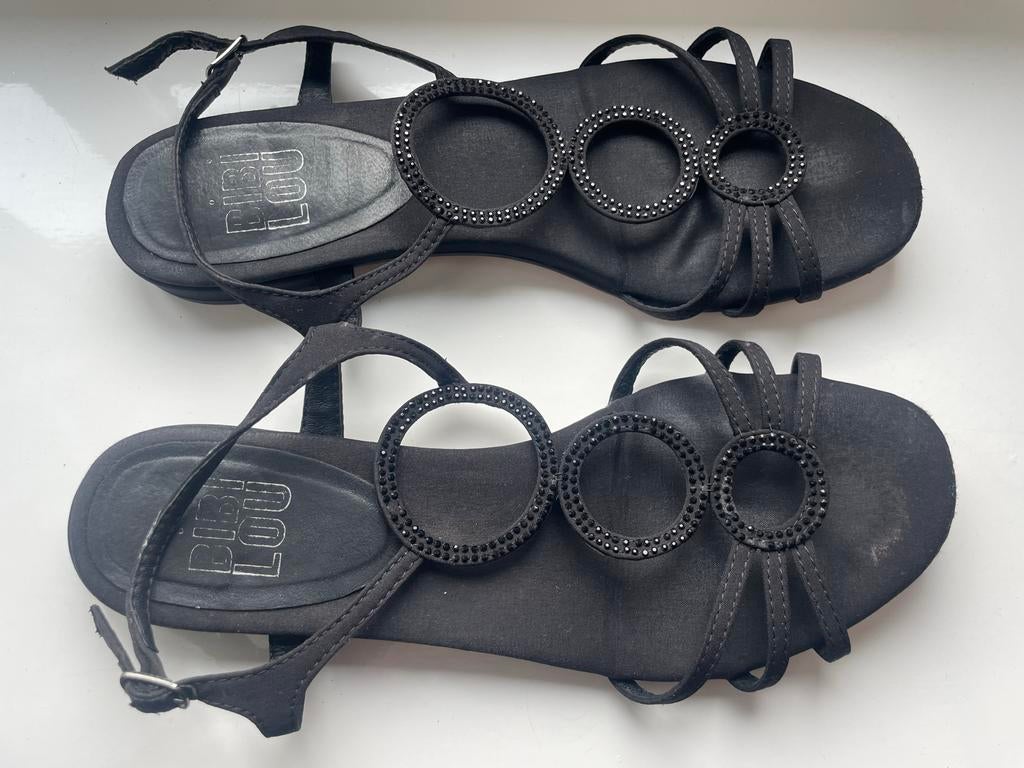 Bibi Lou zwarte sandaaltjes met glitter - maat 38, Zwart, Gedragen, Sandalen of Muiltjes, Ophalen of Verzenden