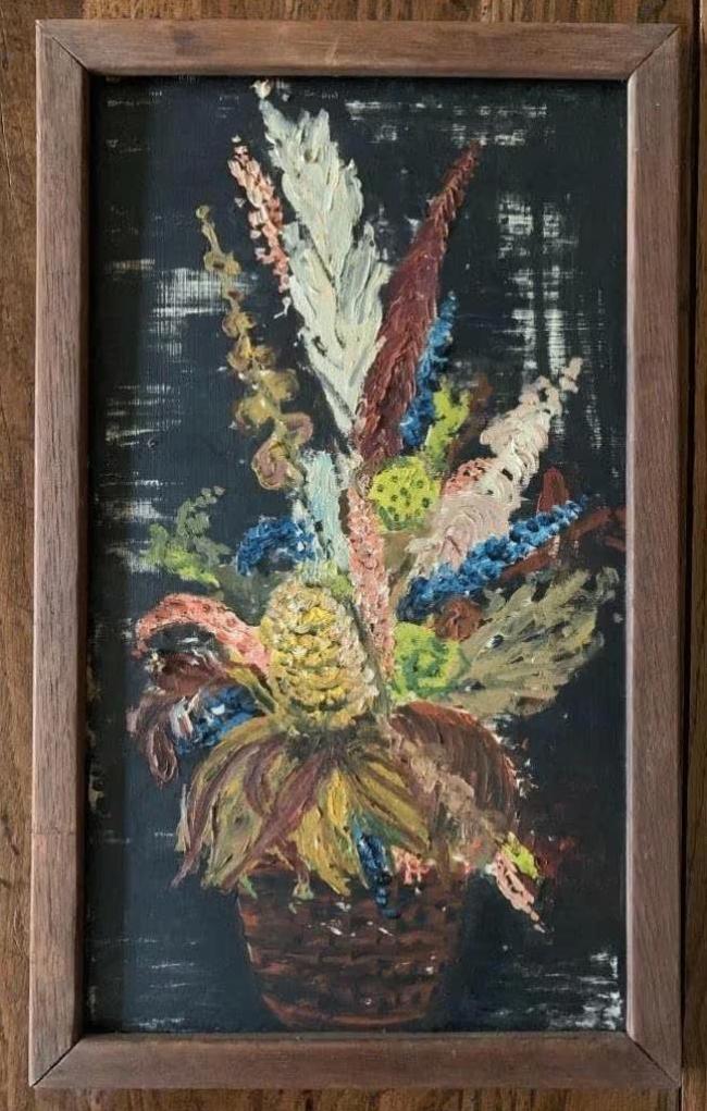 Schilderij bloemen, boeket, stilleven; houten lijst 56 x 34, Antiek en Kunst, Kunst | Schilderijen | Klassiek, Ophalen of Verzenden