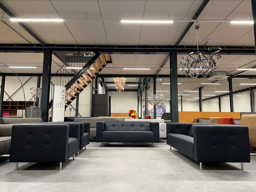 Nieuw Gelderland 6111 Zithoek Blauw leer Design Bank Stoel, Ophalen of Verzenden, Nieuw, 75 tot 100 cm, Leer