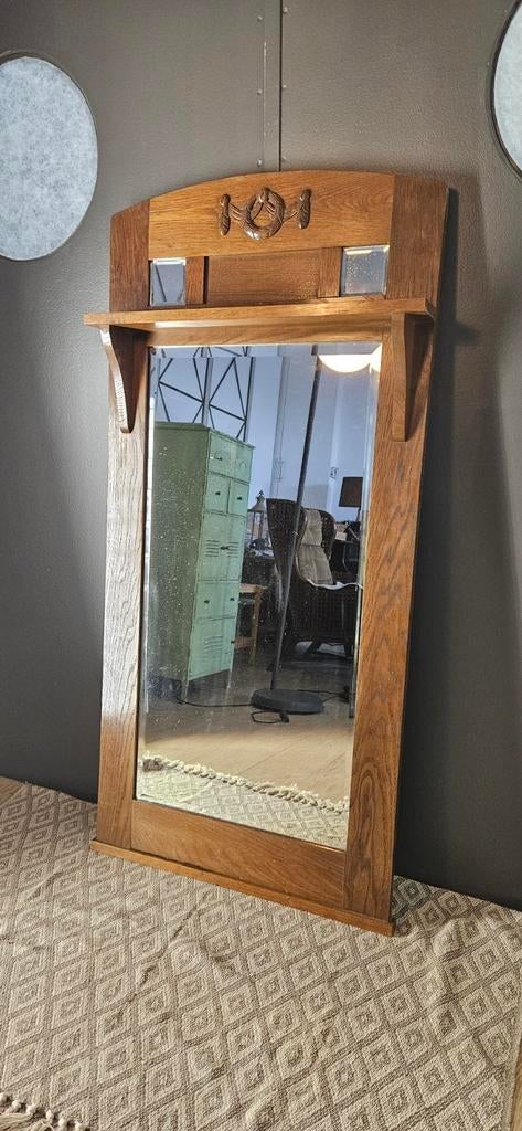 Antieke spiegel - massief hout, Ophalen, Rechthoekig