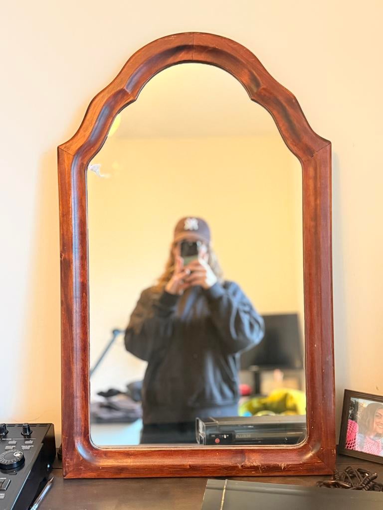 Jaren 70 spiegel mahoniehout, Antiek en Kunst, Antiek | Spiegels, Ophalen, Rechthoekig, Minder dan 50 cm