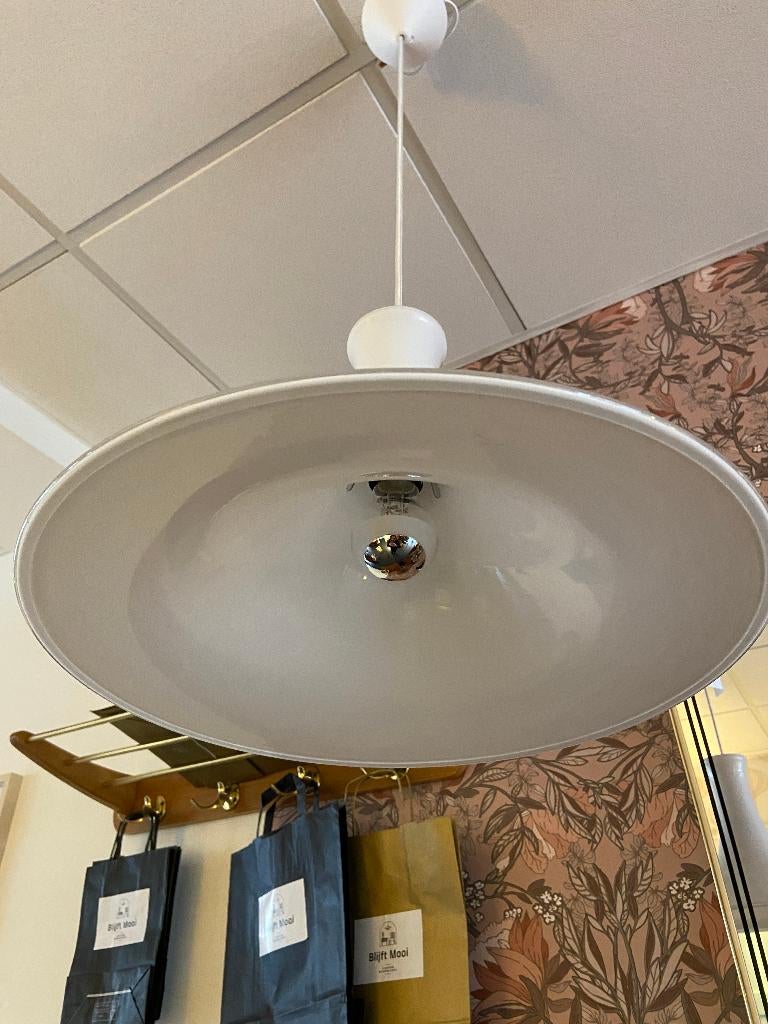 Holmegaard Mandarin hanglamp wit opalineglas maat L, Ophalen, Vintage Deens design, Gebruikt, Glas