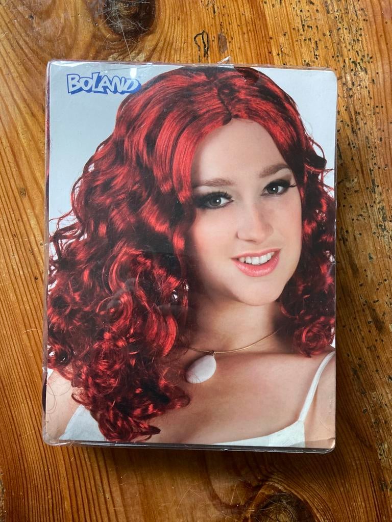 Pruik lang haar rood haar krullend haar, Ophalen of Verzenden, Zo goed als nieuw, Pruik of Haarverlenging