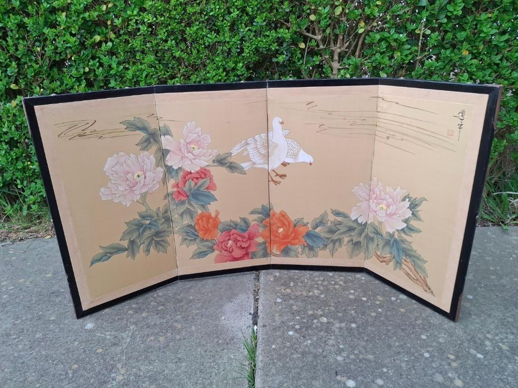 Vintage drieluik raamscherm, Huis en Inrichting, Woonaccessoires | Kamerschermen, Ophalen of Verzenden