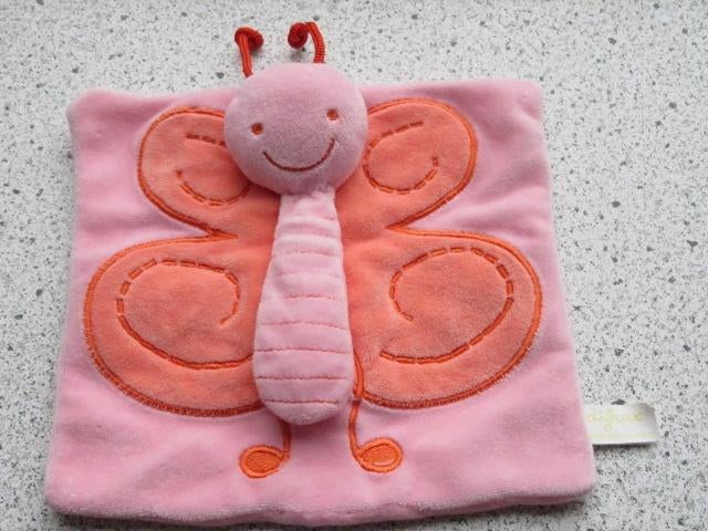 3 x Knuffeldoek Vlinder merk Difrax roze oranje velours, Ophalen of Verzenden, Zo goed als nieuw, Overige typen