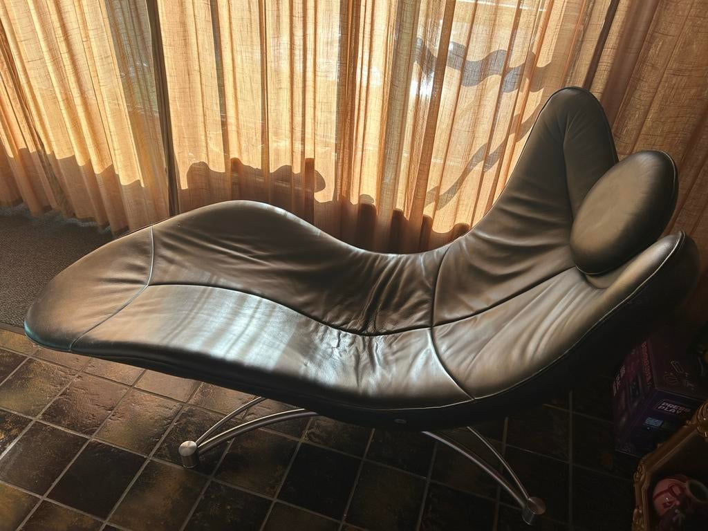 De Sede DS-151 Chaise Lounge - Zwart, Huis en Inrichting, Fauteuils, Zo goed als nieuw, Leer, Metaal, 75 tot 100 cm, 150 cm of meer