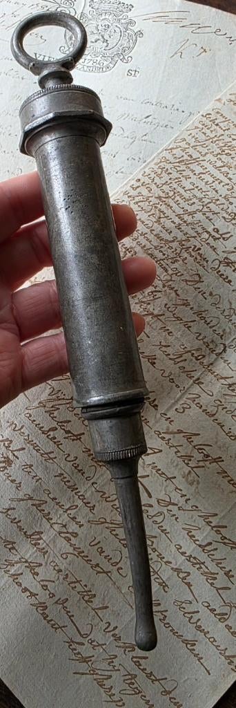 Antiek 19th eeuws tinnen spuit medisch instrument Dierenarts, Verzenden