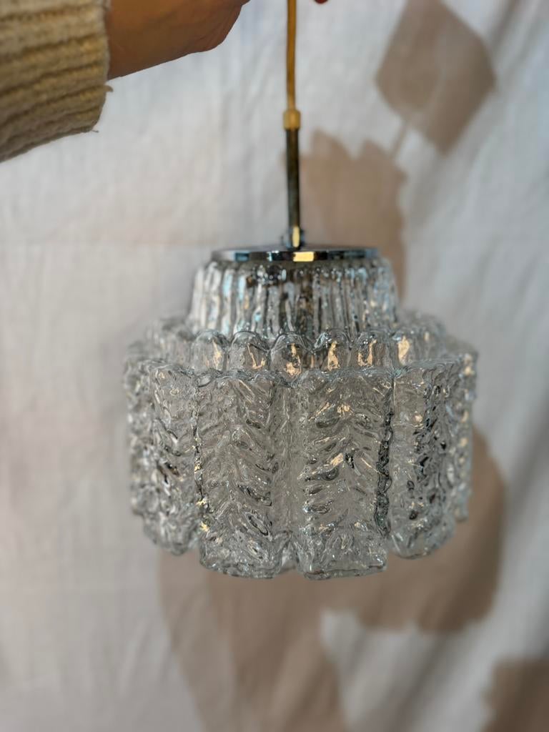 Vintage Ice Glass Pendant Lamp by Glashutte Limburg Germany, Ophalen of Verzenden, Glas, Zo goed als nieuw, Space age retro kristall
