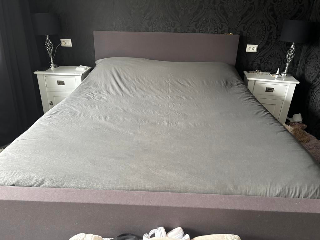Grijs boxspring, Ophalen, Tweepersoons, Zo goed als nieuw, Grijs