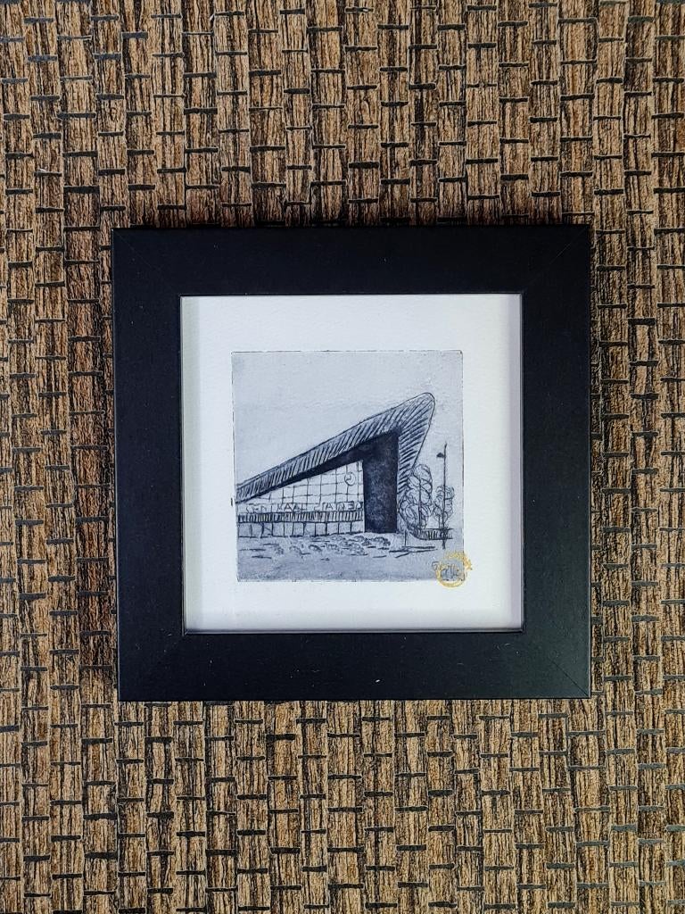Ets Station Rotterdam Centraal 10x10 cm, inclusief lijst, Minder dan 50 cm, Oorspronkelijke maker, Nieuw, Ophalen of Verzenden