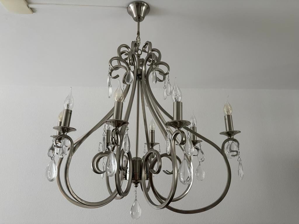 Mooie chique kroonluchter met kristal zware kwaliteit ovaal, Ophalen, Gebruikt, Metaal