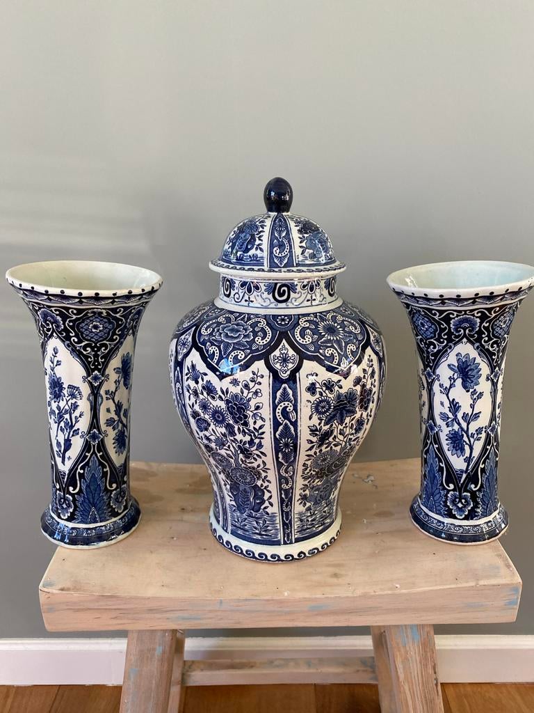 Delfts blauw kaststel vazen- Royal Sphinx Boch Holland, Antiek en Kunst, Ophalen of Verzenden