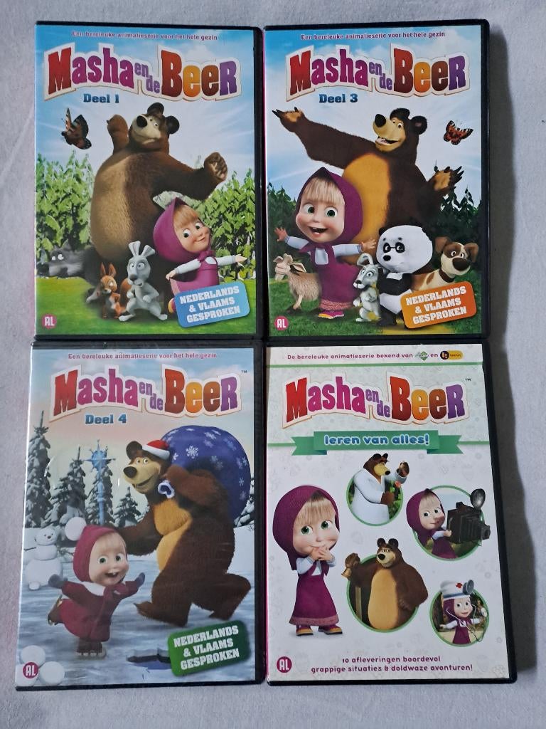 4 dvd's masha de beer, Alle leeftijden, Ophalen of Verzenden, Zo goed als nieuw
