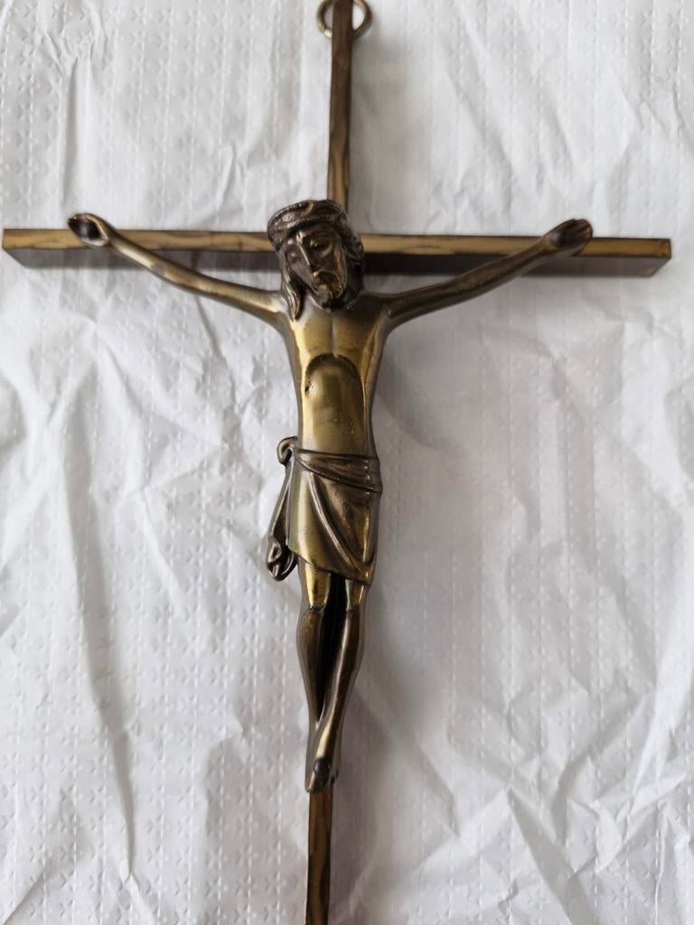 Vintage bronzen crucifix - Jezus aan het kruis, Ophalen