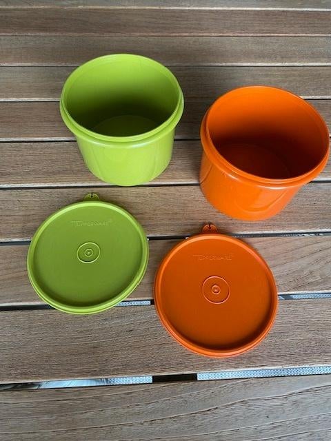 2 bakjes met deksel - retro - licht gebruikt, Ophalen of Verzenden, Zo goed als nieuw, Groen, Bak of Kom