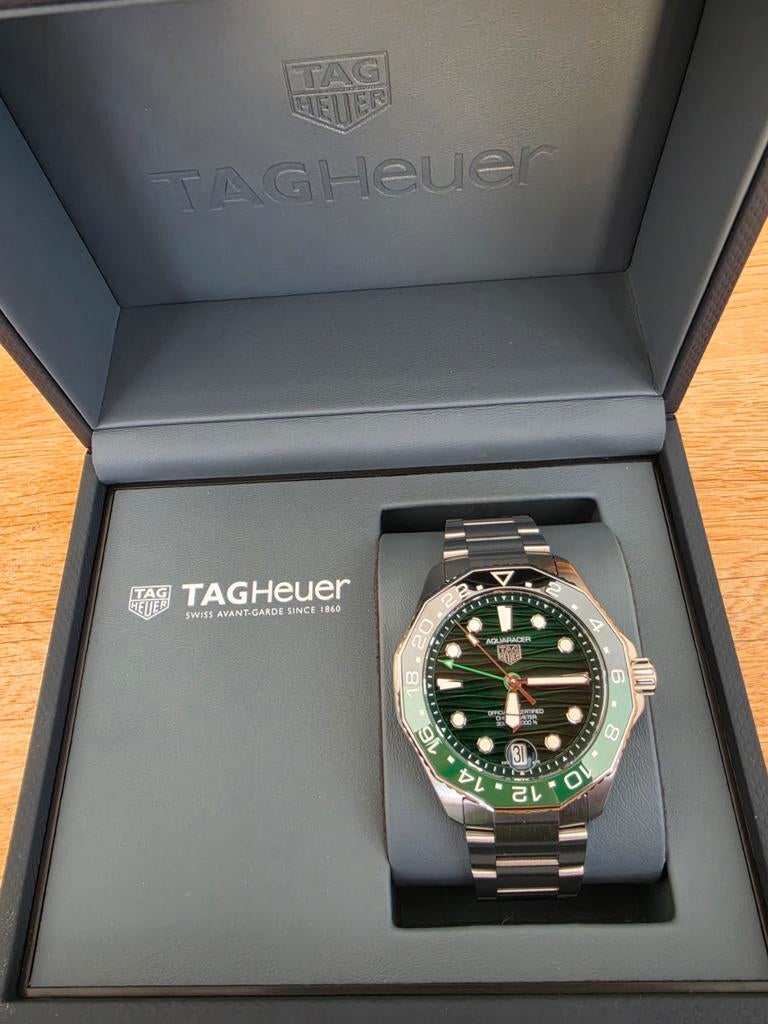 TAG Heuer Aquaracer 300m GMT Groen, Staal, Staal, Polshorloge, Ophalen of Verzenden