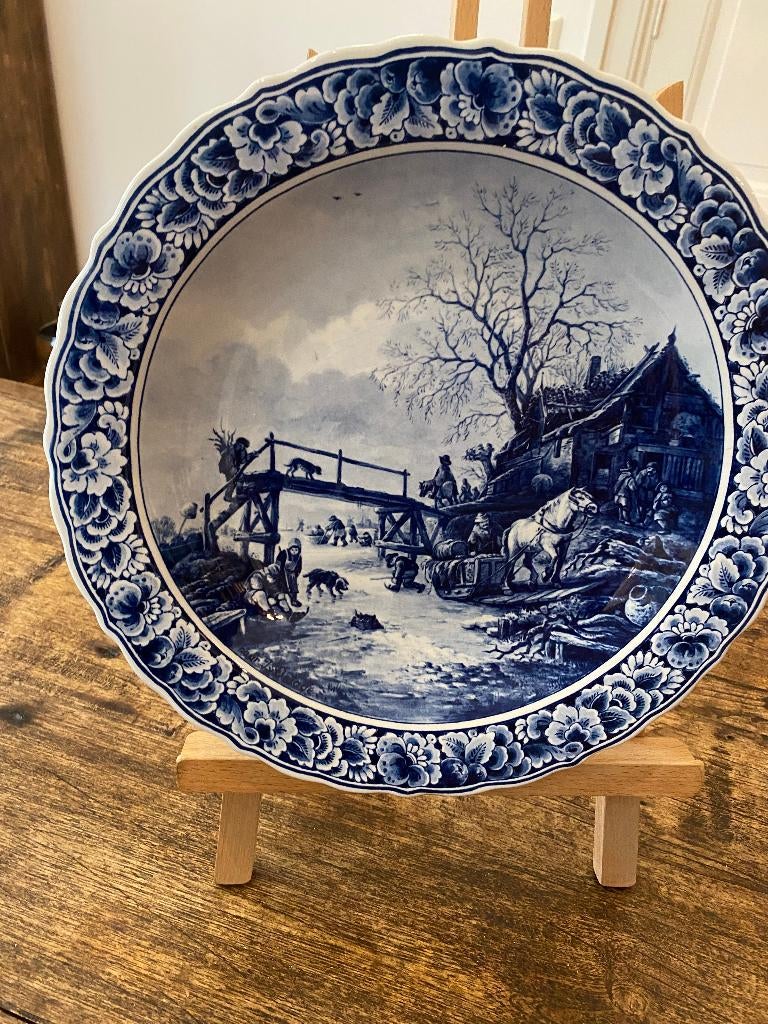 Antiek groot wandbord Delfts Blauw - Winter, Antiek en Kunst, Antiek | Wandborden en Tegels, Ophalen of Verzenden