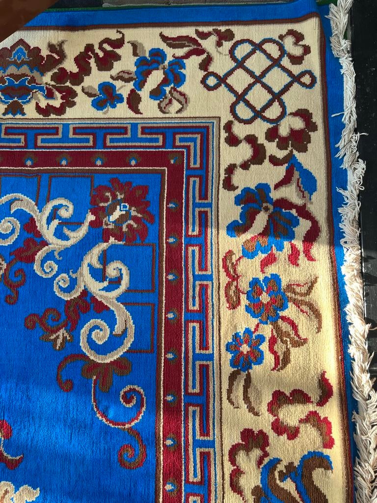 Blauw kleed met patroon 370 x 270, Ophalen, Gebruikt, Blauw, 200 cm of meer