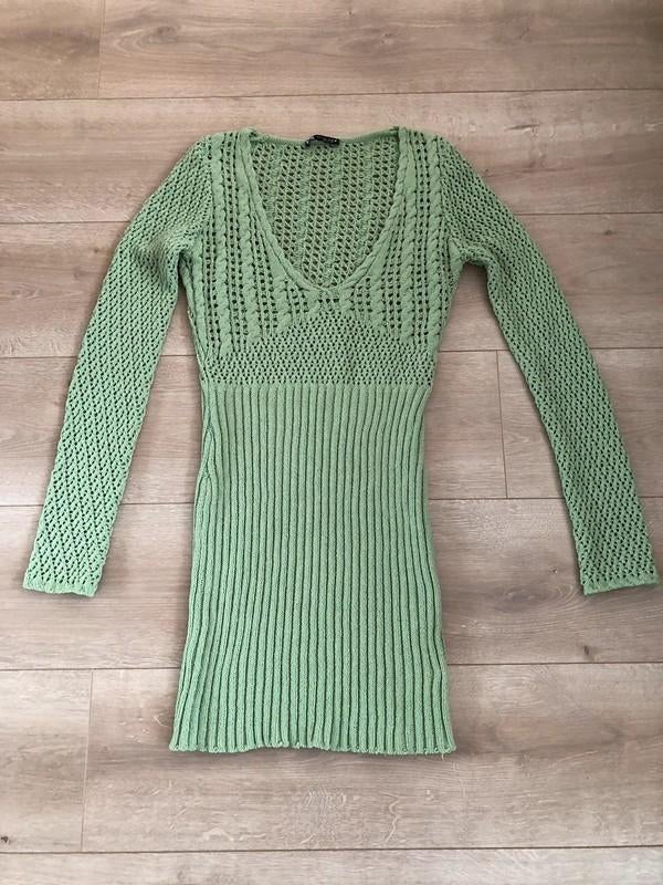 Zara Crochet Mini Jurk Maat S Mintgroen Katoen, Maat 38/40 (M), Zara, Nieuw, Ophalen of Verzenden