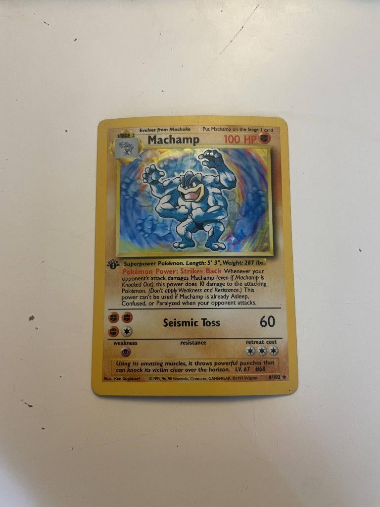 Machamp 8/102 - Base Set - 1st edition - ENG, Ophalen of Verzenden, Zo goed als nieuw, Losse kaart, Foil