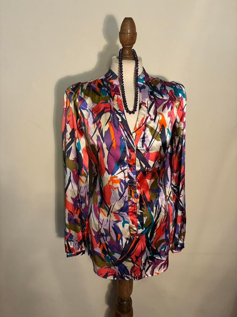 TALKING FRENCH BLOUSE/TUNIEK KLEURRIJK 100% SILK, Verzenden, Zo goed als nieuw, Maat 36 (S), Overige kleuren