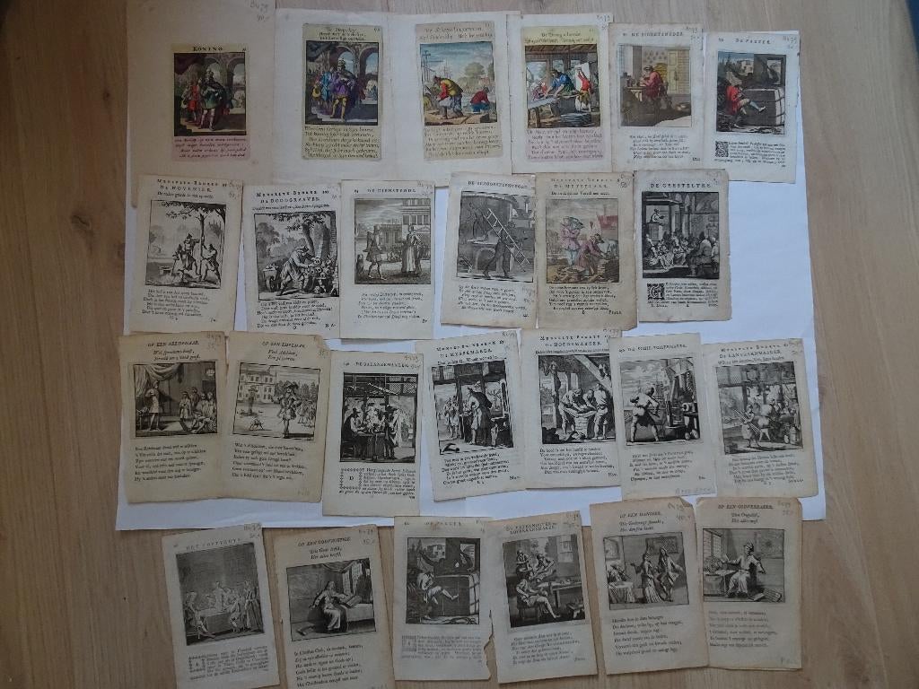 lot verzameling gravures van beroepen kleur Jan Luyken 1700, Verzenden, Stadsgezicht, Gravure, Origineel