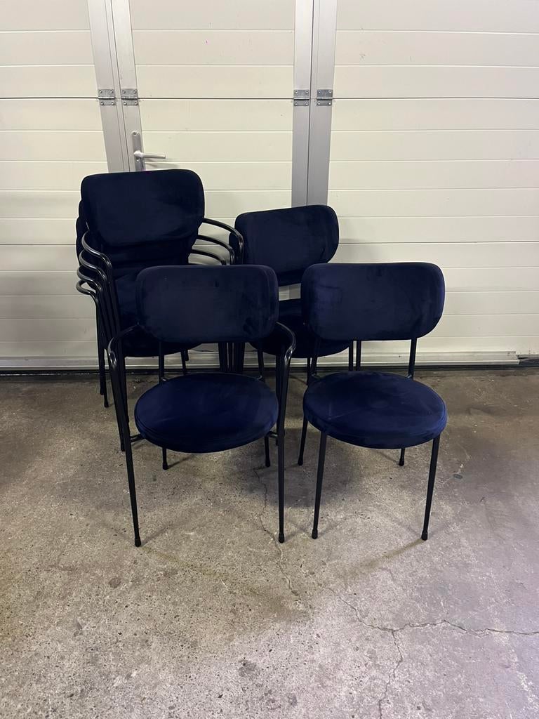 19 stuks velvet blauwe horeca satelliet restaurant stoelen, Ophalen, Overige kleuren, Zo goed als nieuw, Metaal