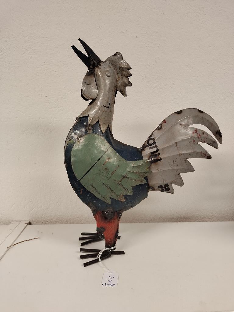 Kraaiende haan gemaakt van gerecycled blik, Verzamelen, Beelden en Beeldjes, Ophalen of Verzenden, Nieuw, Dier