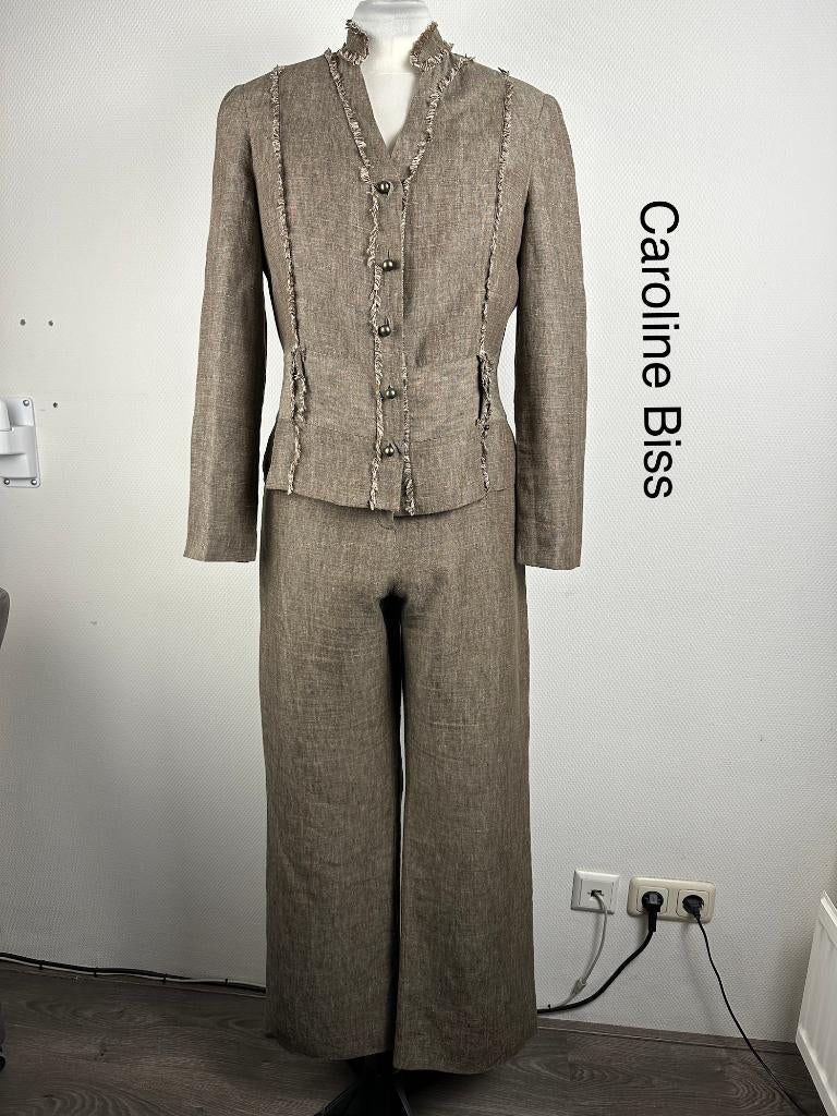 Caroline Biss Broekpak 100% linnen (mt: 42) 32,5/9716, Caroline Biss, Bruin, Caroline Biss, Maat 42/44 (L)