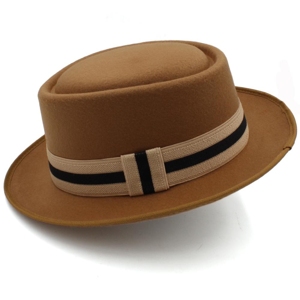 Beige wollen pork pie hoed / heren dames jazz bowler, Verzenden, Nieuw, Hoed