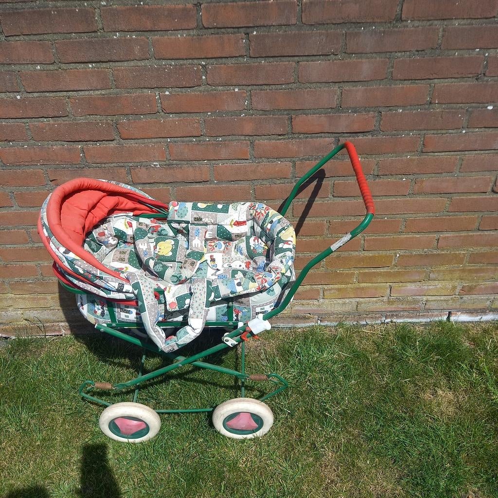 Vintage poppenwagen met draagmand - Groen/Rood, Ophalen, Gebruikt, Overige typen