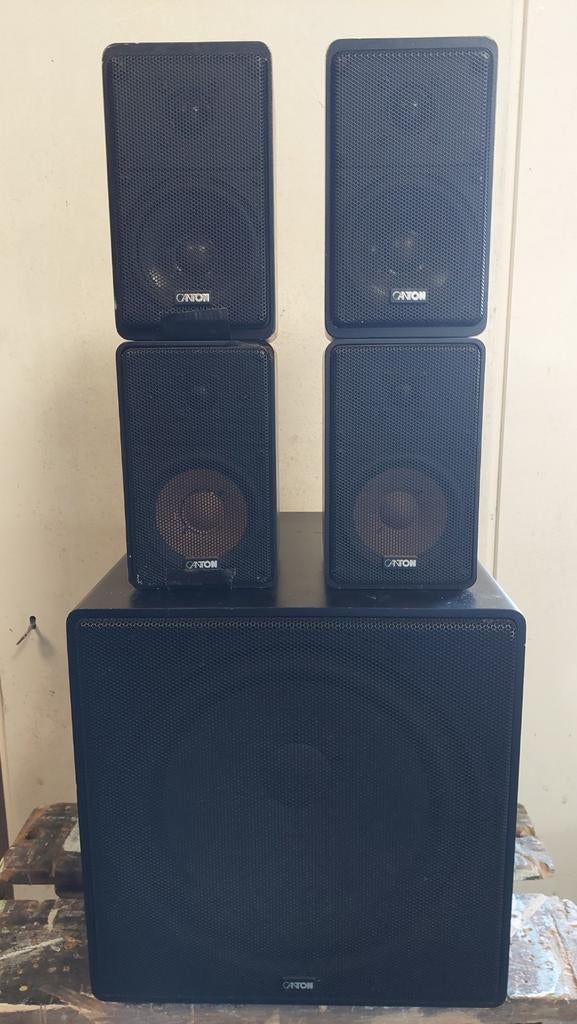 Canton Surroundset met Subwoofer en 4 Satelliet speakers, Gebruikt, 60 tot 120 watt, Complete surroundset, Ophalen