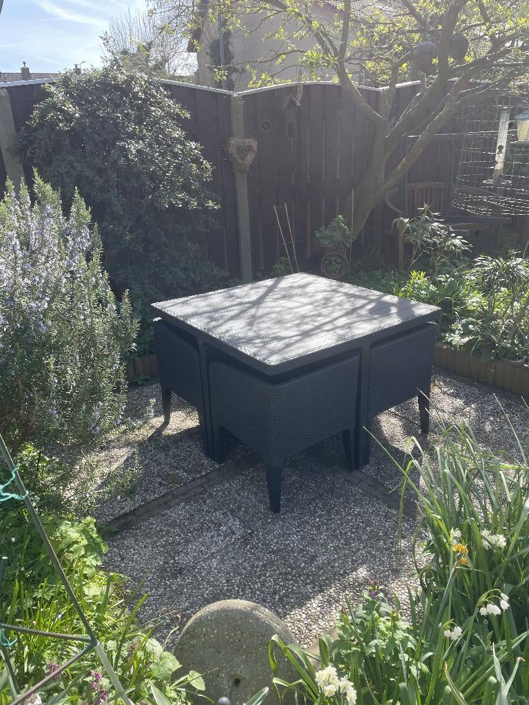 tuinset antraciet met 4 stoelen, Ophalen, Gebruikt, 4 zitplaatsen, Tuinset