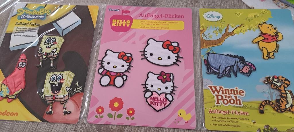Strijkemblemen Spongebob, Hello Kitty,, Hobby en Vrije tijd, Kledingapplicaties en Hotfix, Ophalen of Verzenden, Nieuw, Overige applicaties