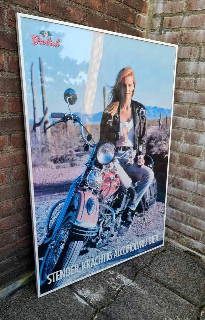 Grolsch Stender vintage grote poster in goede staat + lijst, Verzamelen, Ophalen, Gebruikt, Reclamebord, Plaat of Schild