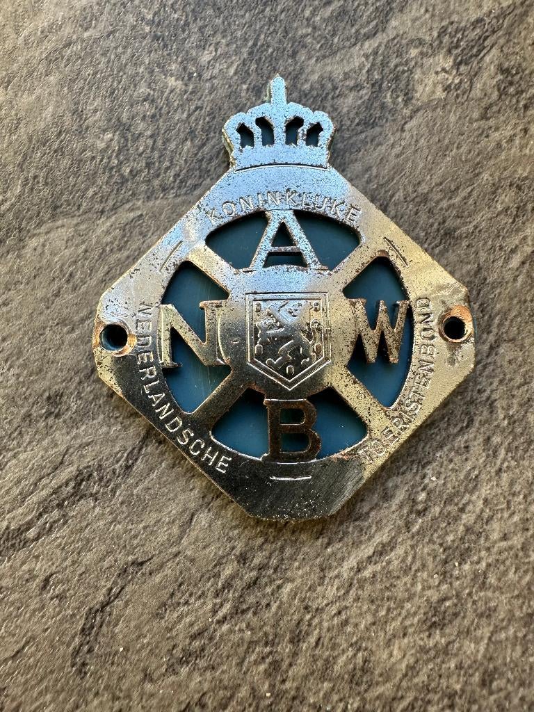 Blauw ANWB embleem. A.N.W.B. logo voor een oldtimer motor., Ophalen of Verzenden, Gebruikt, Gebruiksvoorwerp