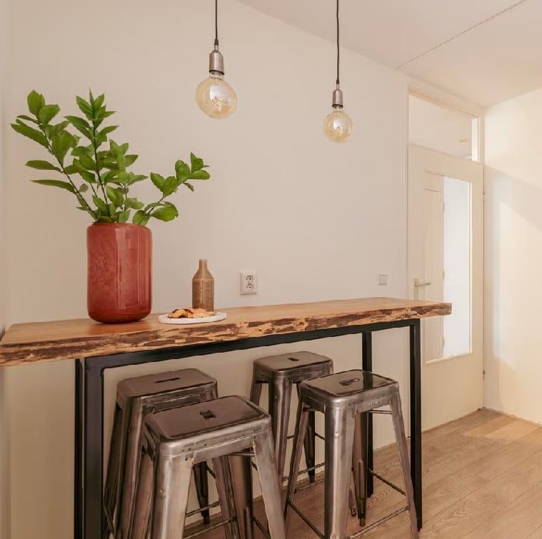 Set van 4 originele Tolix metalen barkrukken, Ophalen, Gebruikt, Met voetsteun, 60 tot 90 cm